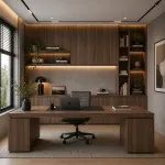 Ambiente decorado con melamina Primacor Andino acabado nogal cafetero
