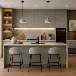 Ambiente decorado con melamina Primacor Jayka acabado verde grisáceo