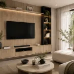 Ambiente decorado con melamina Primacor Majui acabado castaño neutro