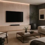 Ambiente decorado con melamina Primacor Mali acabado madera oscura veteada