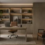 Ambiente decorado con melamina Primacor Tambo acabado acacia gris ceniza