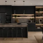 Ambiente decorado con melamina Primacor Volcánico acabado negro intenso